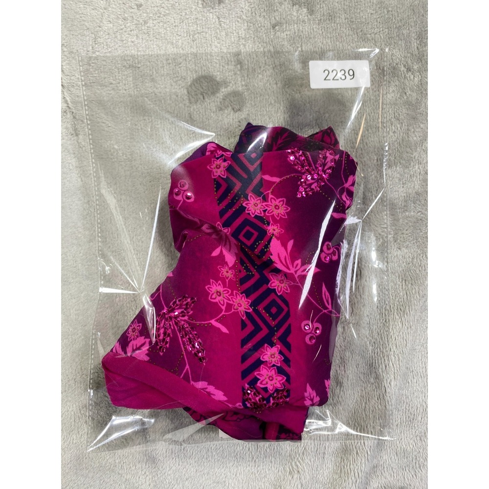 Diane Gilman Tunic‎ Top Womens Medium Pink Purple Floral Silk Sequin Henley NEW - Picture 9 of 9